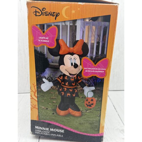 Disney Minnie Mouse Halloween Airblown Inflatable Orange Black Gemmy 3.5" WORKS - Picture 12 of 13